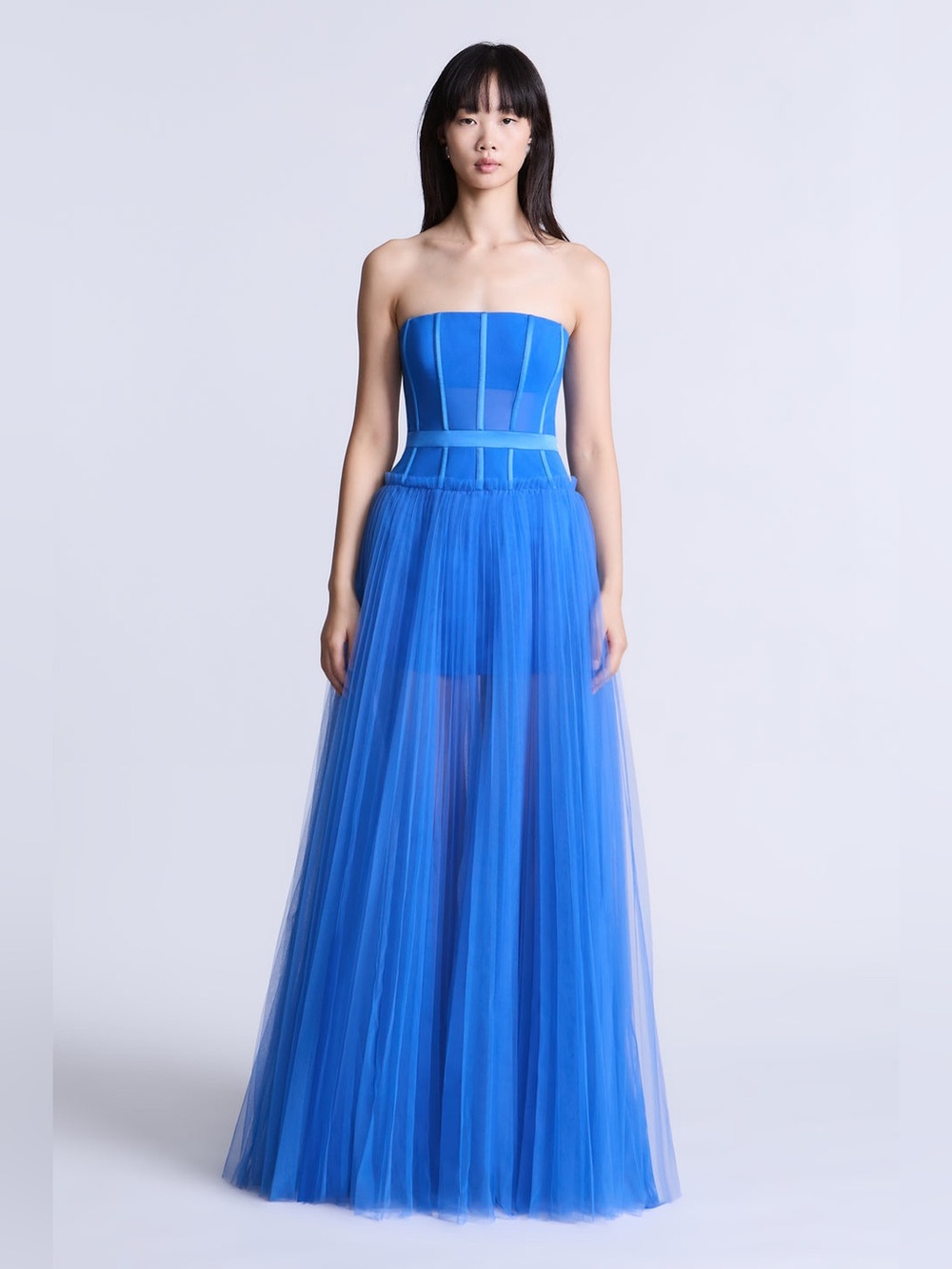 BCBGMaxAzria Paris Dress Strapless Royal Blue Tulle Gown